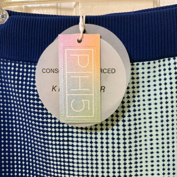 PH5 Midi Skirt Blue White Dot Graphic Print Gradient Rago Knit Wavy Hem Long S - Picture 5 of 10